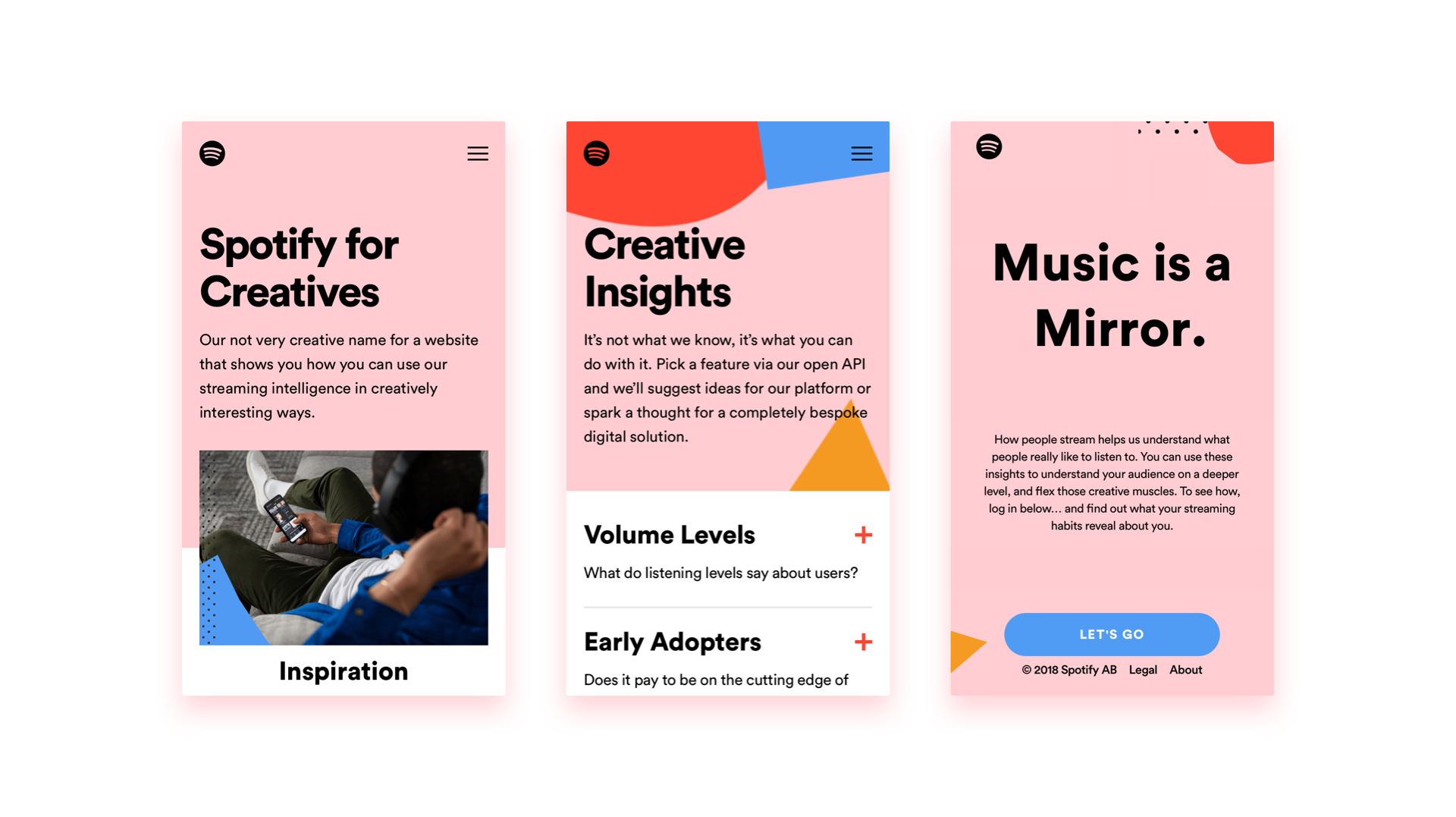 Three screen grabs of the Spotify For Creatives website